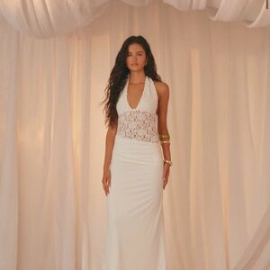 Peppermayo White Lace Halter Maxi Dress